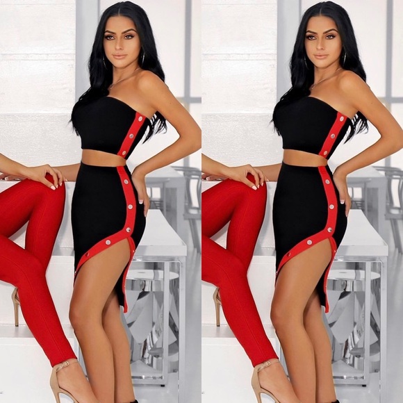 Silhouette Apparel Dresses & Skirts - LAST ONE! Size: S Black & Red Bandage 2 Piece Set